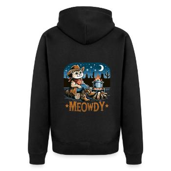 Meowdy Country Cowboy Vintage Western Cat - Unisex Premium Bio Zip Hoodie - Schwarz - Hinten - Nico (187cm)