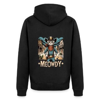 Meowdy Country Cowboy Vintage Western Cat - Unisex Premium Bio Zip Hoodie - Schwarz - Hinten - Nico (187cm)