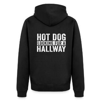 Hot Dog auf der Suche nach einem Flur - Unisex Premium Bio Zip Hoodie - Schwarz - Hinten - Nico (187cm)