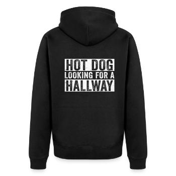 Hot Dog auf der Suche nach einem Flur - Unisex Premium Bio Zip Hoodie - Schwarz - Hinten - Nico (187cm)