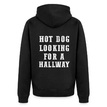 Hot-dog à la recherche d’un couloir - Veste à capuche bio Premium Unisexe - noir - Dos - Nico (187cm)