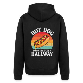 Hot Dog auf der Suche nach einem Flur - Unisex Premium Bio Zip Hoodie - Schwarz - Hinten - Nico (187cm)