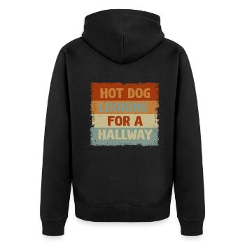 Hot Dog auf der Suche nach einem Flur - Unisex Premium Bio Zip Hoodie - Schwarz - Hinten - Nico (187cm)