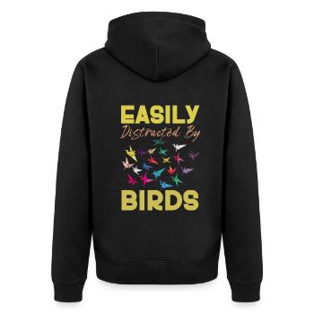 Leicht abgelenkt von Vögeln Vogelliebhaber - Unisex Premium Bio Zip Hoodie - Schwarz - Hinten - Nico (187cm)