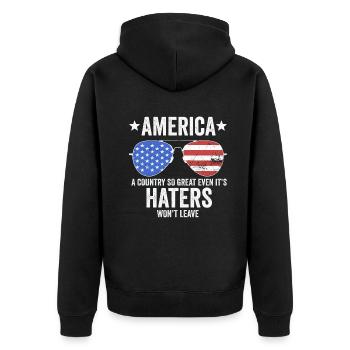 L’Amérique Un pays si grand Patriotique américain - Veste à capuche bio Premium Unisexe - noir - Dos - Nico (187cm)