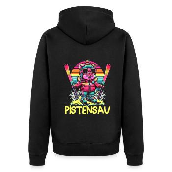 Pistensau - Perfekt für Skifahrer und Après-Ski - Unisex Premium Bio Zip Hoodie - Schwarz - Hinten - Nico (187cm)