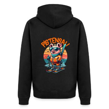 Pistensau - Perfekt für Skifahrer und Après-Ski - Unisex Premium Bio Zip Hoodie - Schwarz - Hinten - Nico (187cm)