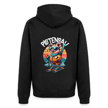 Pistensau - Perfekt für Skifahrer und Après-Ski - Unisex Premium Bio Zip Hoodie - Schwarz - Hinten - Nico (187cm)