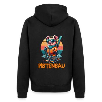 Pistensau - Perfekt für Skifahrer und Après-Ski - Unisex Premium Bio Zip Hoodie - Schwarz - Hinten - Nico (187cm)