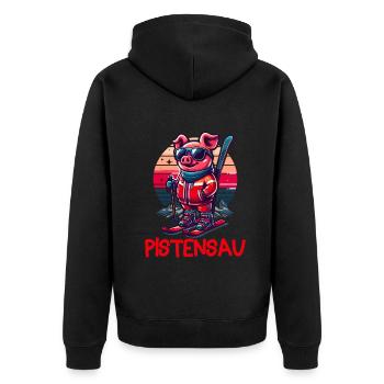 Pistensau - Perfekt für Skifahrer und Après-Ski - Unisex Premium Bio Zip Hoodie - Schwarz - Hinten - Nico (187cm)