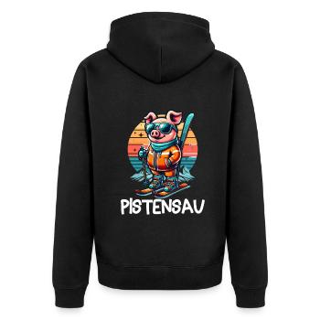 Pistensau - Perfekt für Skifahrer und Après-Ski - Unisex Premium Bio Zip Hoodie - Schwarz - Hinten - Nico (187cm)