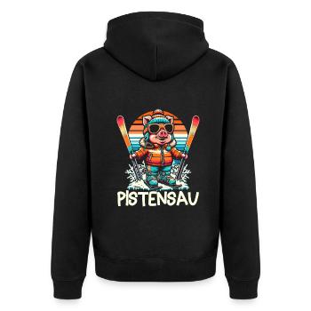 Pistensau - Perfekt für Skifahrer und Après-Ski - Unisex Premium Bio Zip Hoodie - Schwarz - Hinten - Nico (187cm)