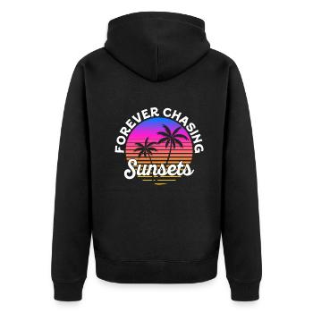 Forever Chasing Sunsets Retro Summer Vacation - Unisex Premium Organic Zip Hoodie - black - Back - Nico (187cm)