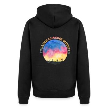 Forever Chasing Sunsets Retro Summer Vacation - Unisex Premium Organic Zip Hoodie - black - Back - Nico (187cm)