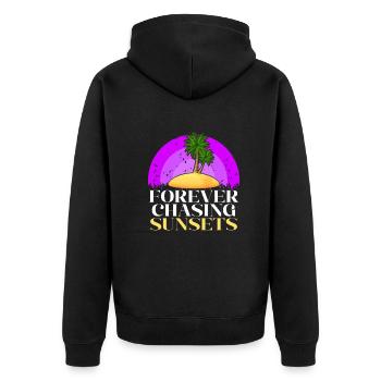 Forever Chasing Sunsets Retro Summer Vacation - Unisex Premium Organic Zip Hoodie - black - Back - Nico (187cm)