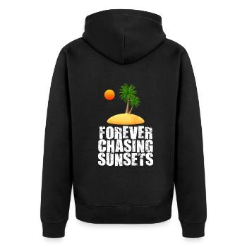 Forever Chasing Sunsets Retro Summer Vacation - Unisex Premium Organic Zip Hoodie - black - Back - Nico (187cm)
