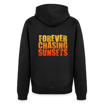 Forever Chasing Sunsets Retro Summer Vacation - Unisex Premium Organic Zip Hoodie - black - Back - Nico (187cm)