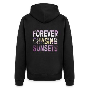 Forever Chasing Sunsets Retro Summer Vacation - Unisex Premium Organic Zip Hoodie - black - Back - Nico (187cm)