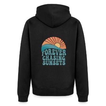 Forever Chasing Sunsets Retro Summer Vacation - Unisex Premium Organic Zip Hoodie - black - Back - Nico (187cm)