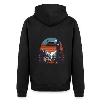 Coucher de soleil vintage à Londres - Veste à capuche bio Premium Unisexe - noir - Dos - Nico (187cm)