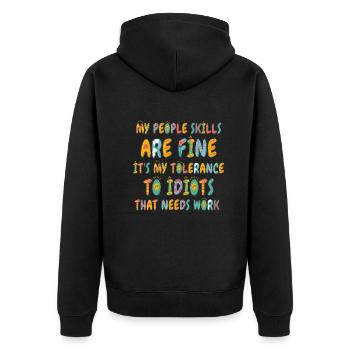 Meine sozialen Fähigkeiten sind in Ordnung - Unisex Premium Bio Zip Hoodie - Schwarz - Hinten - Nico (187cm)