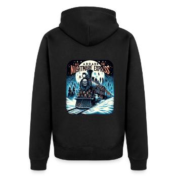 All Aboard The Nightmare Express Holiday Horror - Unisex Premium Bio Zip Hoodie - Schwarz - Hinten - Nico (187cm)