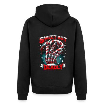 Sweet But Deadly Candy Cane Claws Menacing - Unisex Premium Bio Zip Hoodie - Schwarz - Hinten - Nico (187cm)
