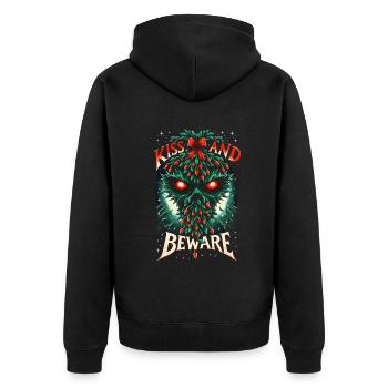Kiss and Beware - Sinister Mistletoe - Unisex Premium Bio Zip Hoodie - Schwarz - Hinten - Nico (187cm)