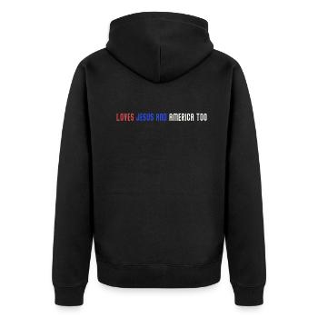 Loves Jesus and America Too God Christian - Unisex Premium Organic Zip Hoodie - black - Back - Nico (187cm)