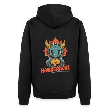 Hausdrache. Stark, Mutig und Unbesiegbar. Drache - Unisex Premium Bio Zip Hoodie - Schwarz - Hinten - Nico (187cm)