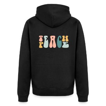 Teach Peace Word Game Groovy Hippie Teacher - Unisex Premium Bio Zip Hoodie - Schwarz - Hinten - Nico (187cm)