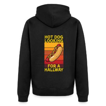 Hot Dog auf der Suche nach einem Flur - Unisex Premium Bio Zip Hoodie - Schwarz - Hinten - Nico (187cm)