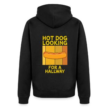 Hot Dog auf der Suche nach einem Flur - Unisex Premium Bio Zip Hoodie - Schwarz - Hinten - Nico (187cm)