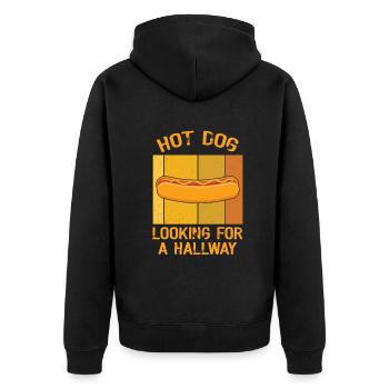 Hot Dog auf der Suche nach einem Flur - Unisex Premium Bio Zip Hoodie - Schwarz - Hinten - Nico (187cm)