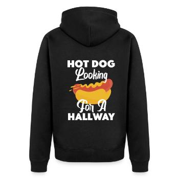 Hot Dog auf der Suche nach einem Flur - Unisex Premium Bio Zip Hoodie - Schwarz - Hinten - Nico (187cm)