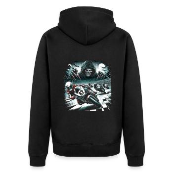 Slasher's Speedway: High-Octane Horror Race - Unisex Premium Bio Zip Hoodie - Schwarz - Hinten - Nico (187cm)