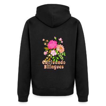 Cultivando Bilingües Spanischlehrer Bekleidung - Unisex Premium Bio Zip Hoodie - Schwarz - Hinten - Nico (187cm)