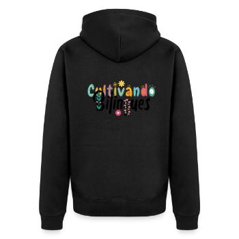 Cultivando Bilingües Spanischlehrer Bekleidung - Unisex Premium Bio Zip Hoodie - Schwarz - Hinten - Nico (187cm)