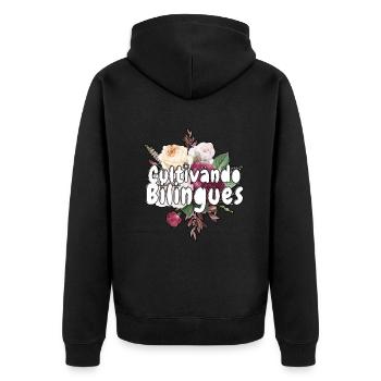 Cultivando Bilingües Spanischlehrer Bekleidung - Unisex Premium Bio Zip Hoodie - Schwarz - Hinten - Nico (187cm)