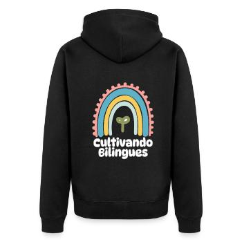 Cultivando Bilingües Spanischlehrer Bekleidung - Unisex Premium Bio Zip Hoodie - Schwarz - Hinten - Nico (187cm)