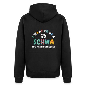 Ich will ein Schwa sein, der nie gestresst ist - Unisex Premium Bio Zip Hoodie - Schwarz - Hinten - Nico (187cm)