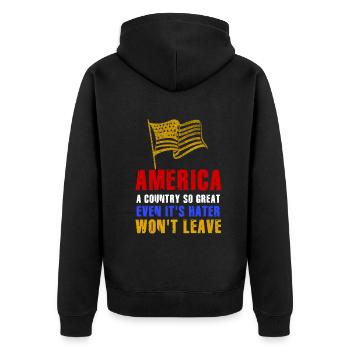 Amerika: Ein Land, das so großartig ist, dass die USA patriotisch sind - Unisex Premium Bio Zip Hoodie - Schwarz - Hinten - Nico (187cm)