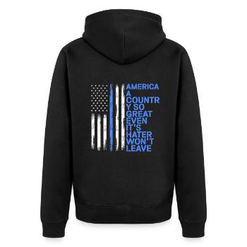L’Amérique Un pays si grand Patriotique américain - Veste à capuche bio Premium Unisexe - noir - Dos - Nico (187cm)