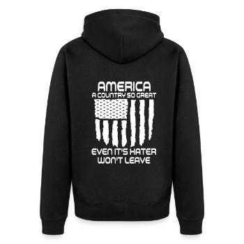 Amerika: Ein Land, das so großartig ist, dass die USA patriotisch sind - Unisex Premium Bio Zip Hoodie - Schwarz - Hinten - Nico (187cm)
