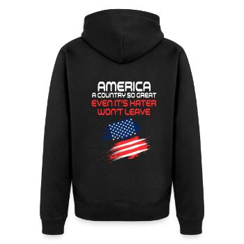 Amerika: Ein Land, das so großartig ist, dass die USA patriotisch sind - Unisex Premium Bio Zip Hoodie - Schwarz - Hinten - Nico (187cm)