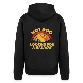 Hot Dog auf der Suche nach einem Flur - Unisex Premium Bio Zip Hoodie - Schwarz - Hinten - Nico (187cm)