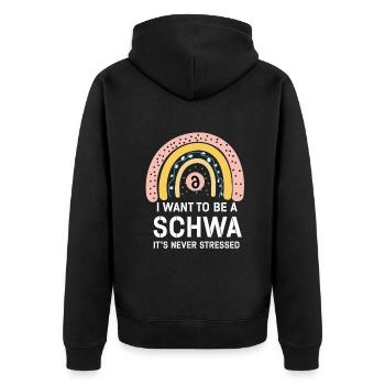 Ich will ein Schwa sein, der nie gestresst ist - Unisex Premium Bio Zip Hoodie - Schwarz - Hinten - Nico (187cm)