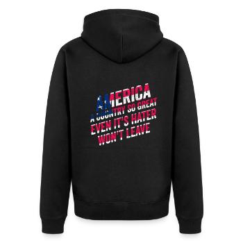 Amerika: Ein Land, das so großartig ist, dass die USA patriotisch sind - Unisex Premium Bio Zip Hoodie - Schwarz - Hinten - Nico (187cm)