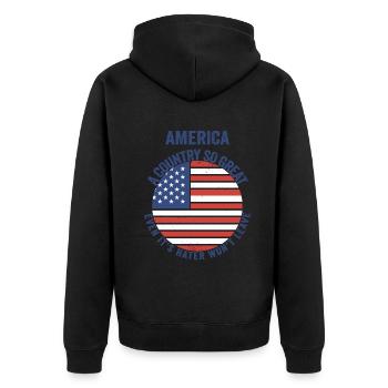 Amerika: Ein Land, das so großartig ist, dass die USA patriotisch sind - Unisex Premium Bio Zip Hoodie - Schwarz - Hinten - Nico (187cm)