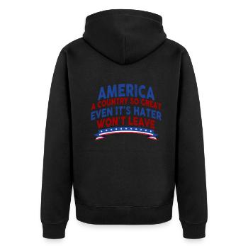 Amerika: Ein Land, das so großartig ist, dass die USA patriotisch sind - Unisex Premium Bio Zip Hoodie - Schwarz - Hinten - Nico (187cm)
